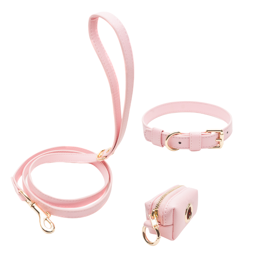 Pink Set - Collar + Classic Leash + Poop Bag