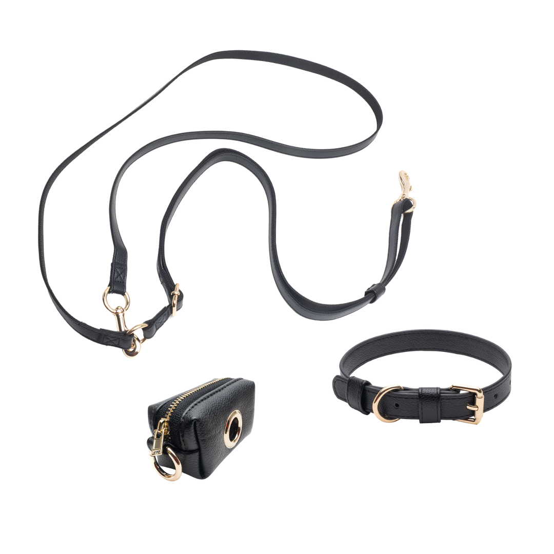 Black Set - Collar + Shoulder + Poop Bag