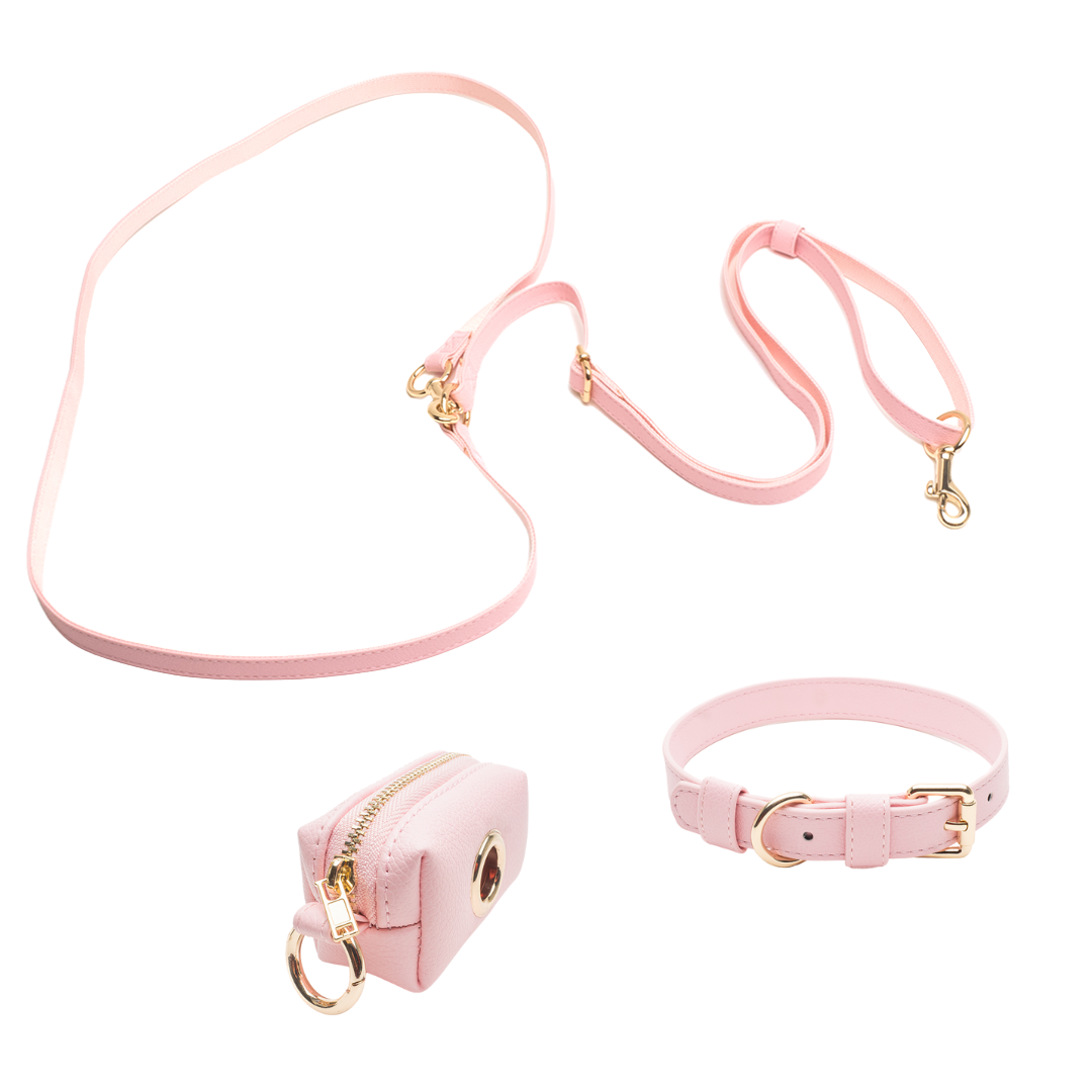 Set Rosa: Collare + Guinzaglio a Spalla + Poop Bag