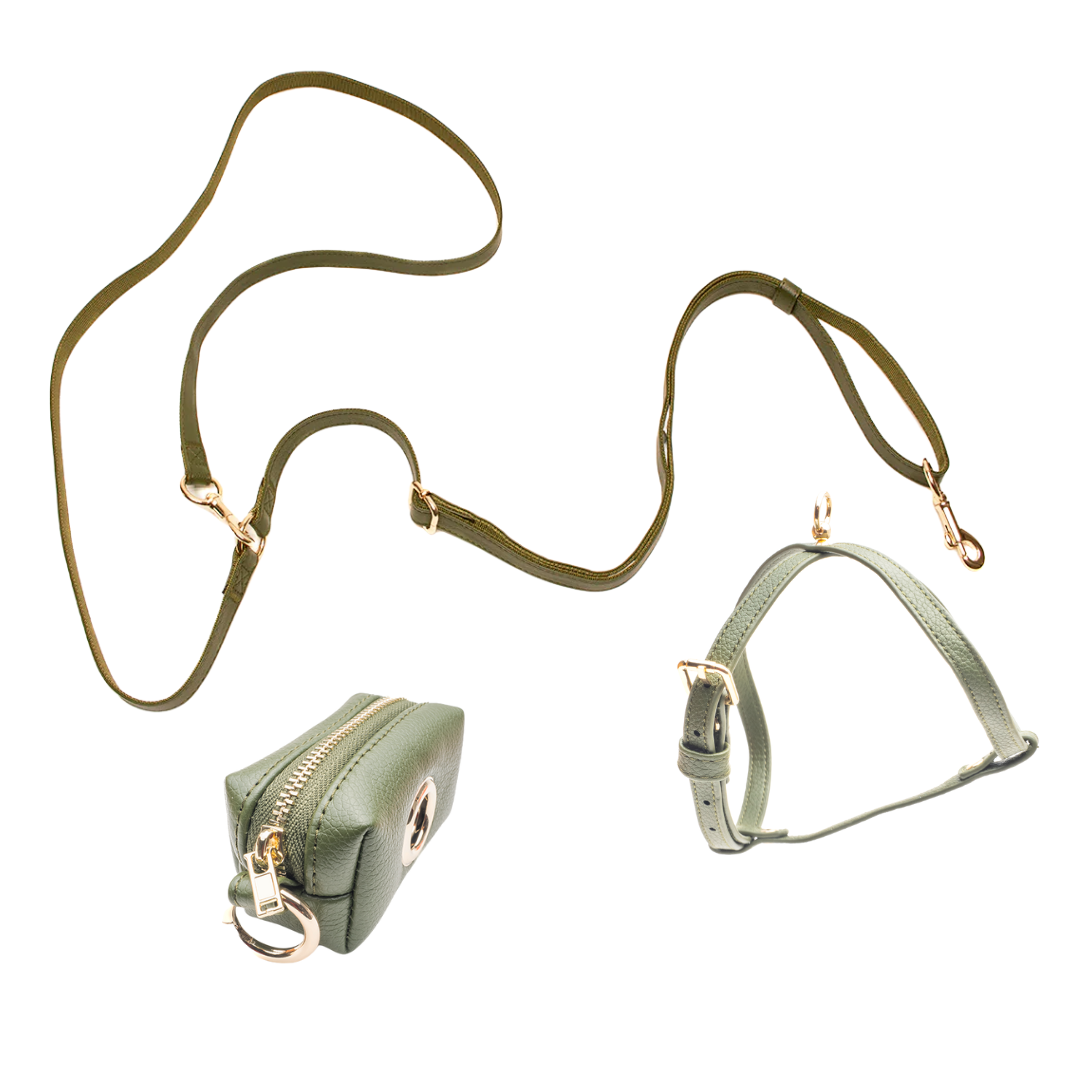 Set Verde: Pettorina + Guinzaglio a Spalla + Poop Bag