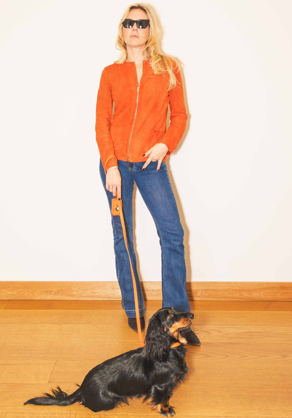 Orange Set - Collar + Classic Leash + Poop Bag