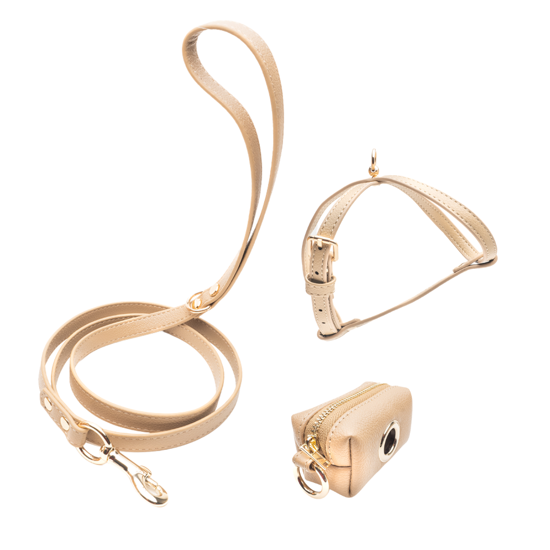 Beige Set - Harness + Classic Leash + Poop Bag